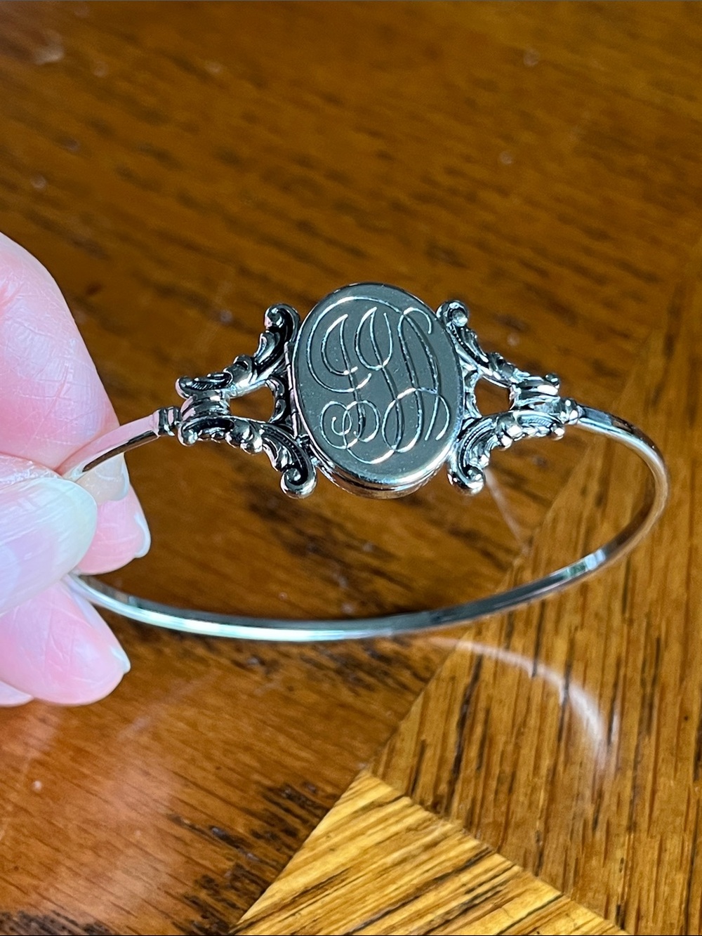 Avon Silver-Tone Photo Locket Monogram Bangle Bracelet